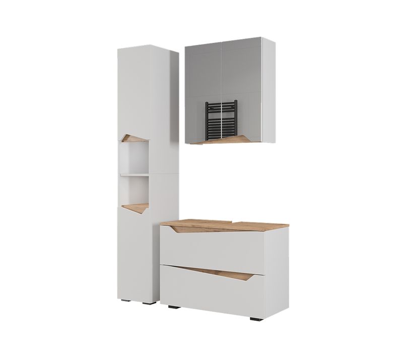 Meubles Bain Marelle 57518 Blanc 3 Parties Avec Meuble Haut