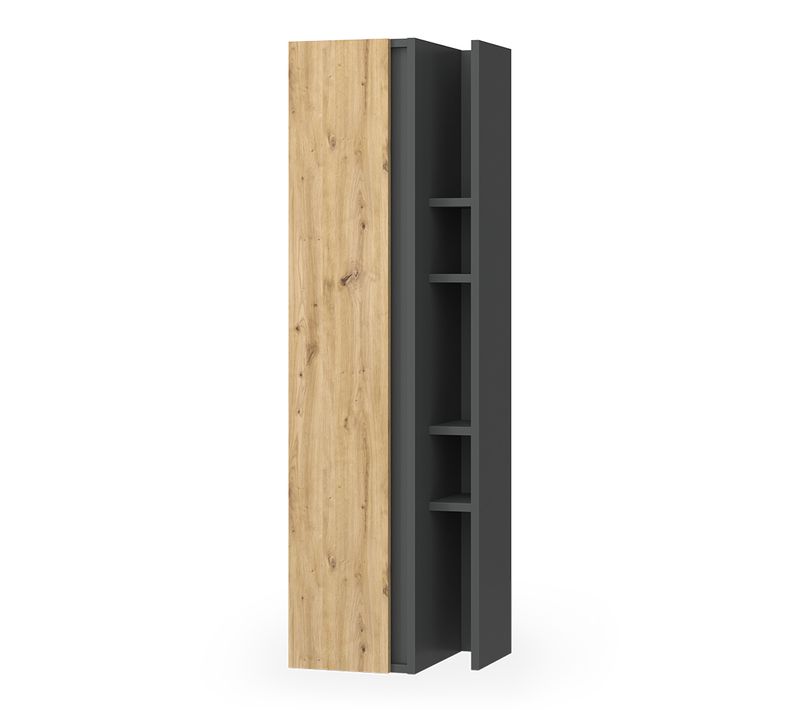 Armoire Murale Edelin, Anthracite/artisan, 35x120cm Avec 4 Compartiments De Rangement