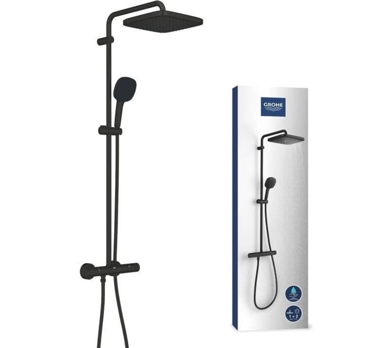 Colonne De Douche Avec Mitigeur Thermostatique - Vitalio Comfort 250 - Noir Mat - 266962431