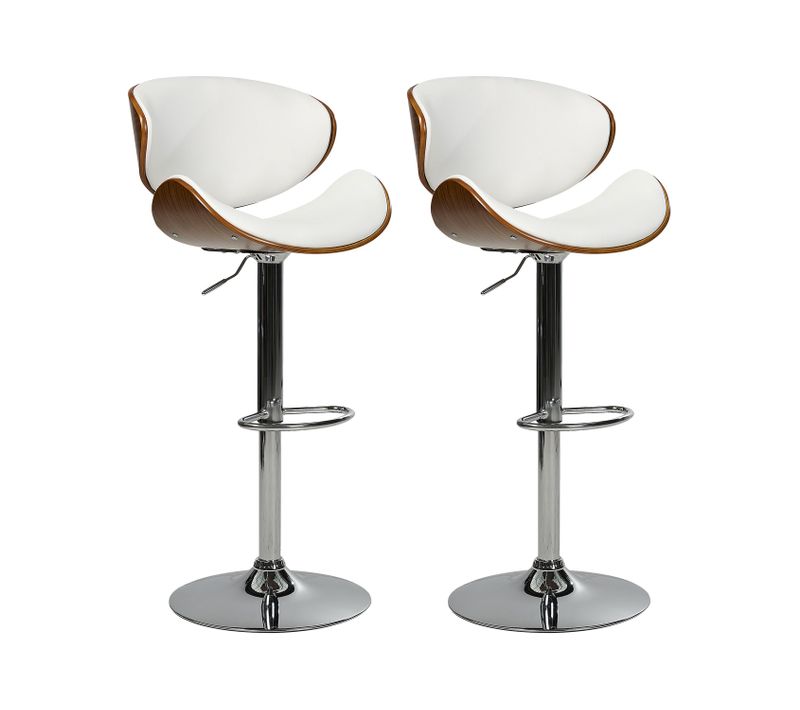 Lot De 2 Chaises De Bar Rotterdam Cuir Pu Blanc