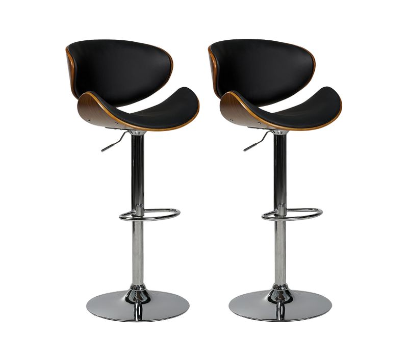 Lot De 2 Chaises De Bar Rotterdam Cuir Pu Noir