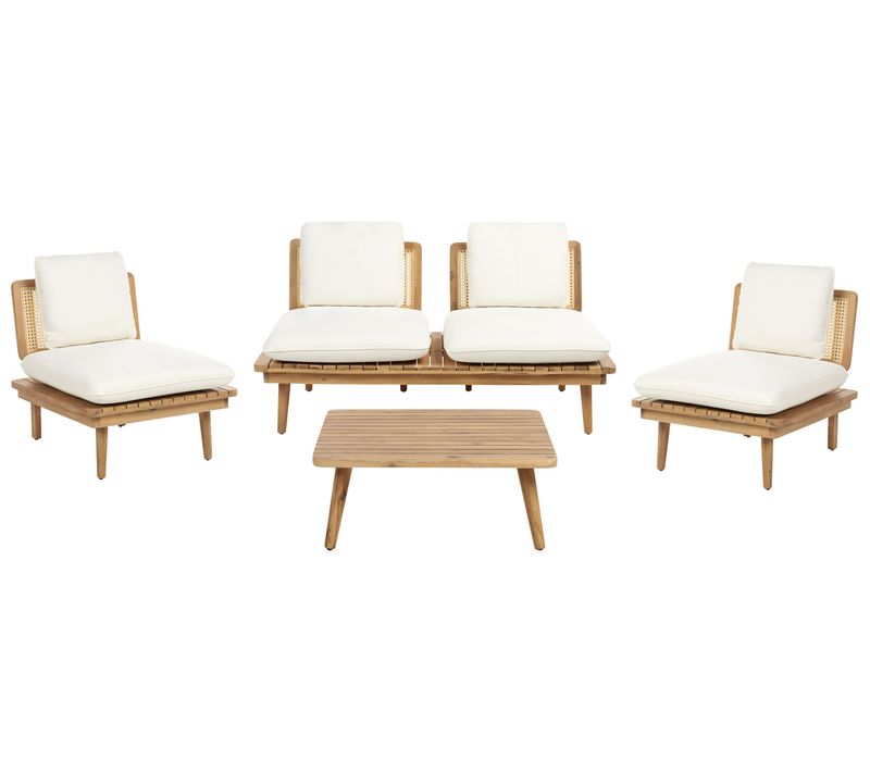 Ensemble De Salon De Jardin Avec Table 4 Places Accadia Bois D'acacia Certifié Beige Clair
