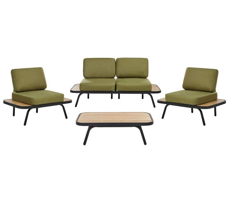 Ensemble De Salon De Jardin Avec Table 4 Places Minozzo Bois D'acacia Certifié Vert Olive