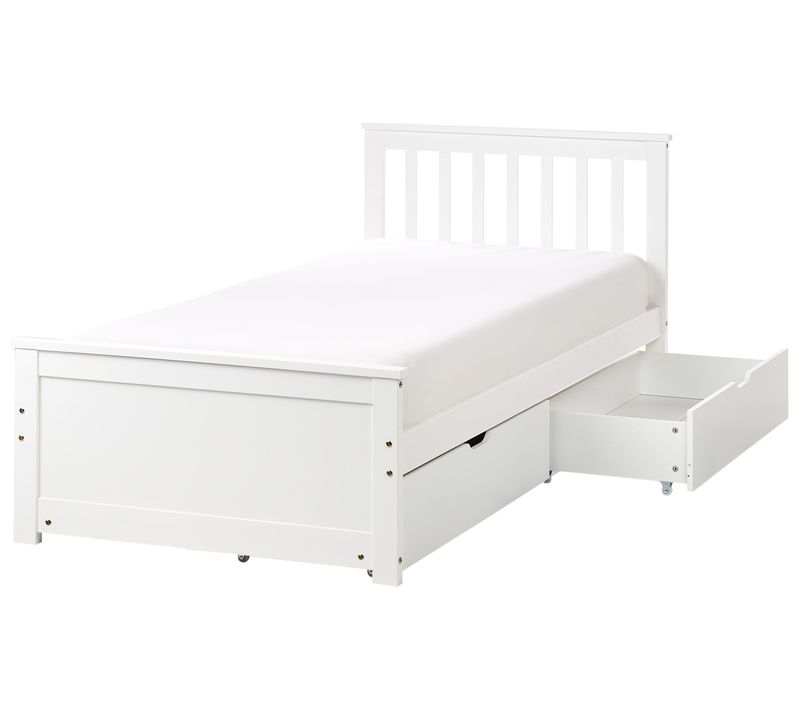 Lit Avec Tiroirs De Rangement Bois De Pin Olendon 90 X 200 Cm Blanc