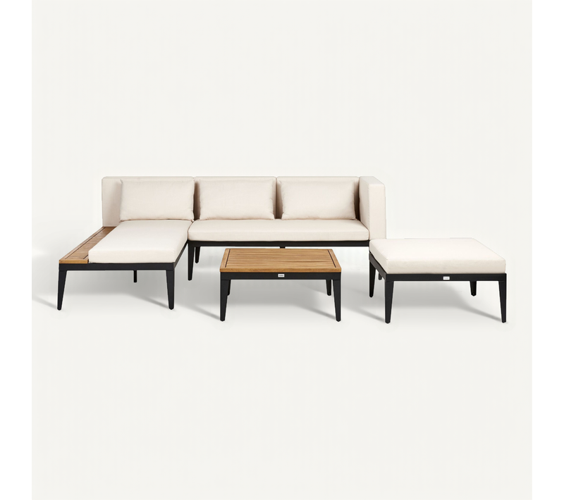 Ensemble De Canapés D'angle De Jardin Bracciano Côté Droit Bois D'acacia Certifié Beige Clair