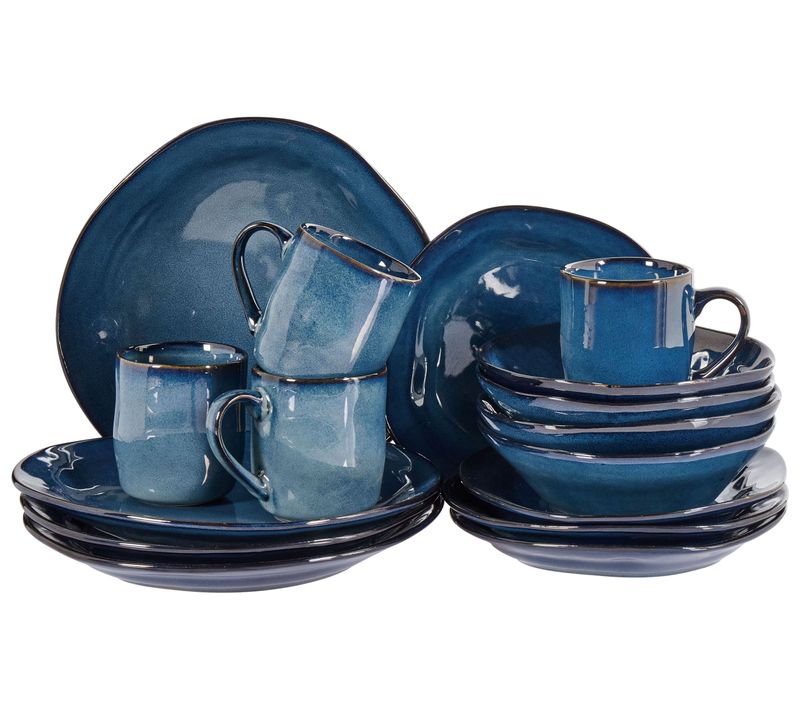 Set De 16 Couverts De Table Hawthorn Grès Bleu