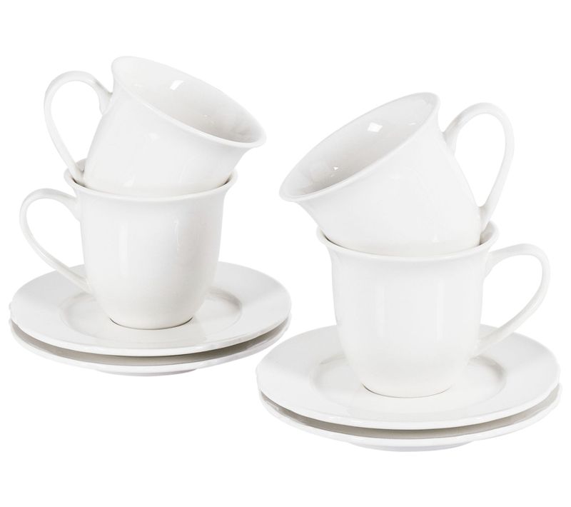 Set De 4 Tasses Avec Soucoupes Elderberry Porcelaine Blanc
