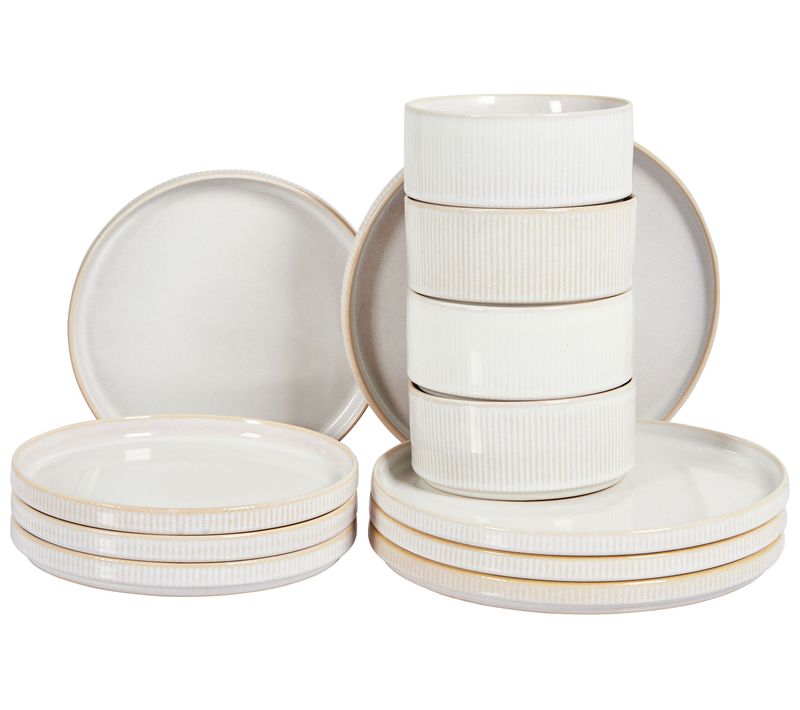 Set De 12 Couverts De Table Spikenard Grès Blanc Cassé
