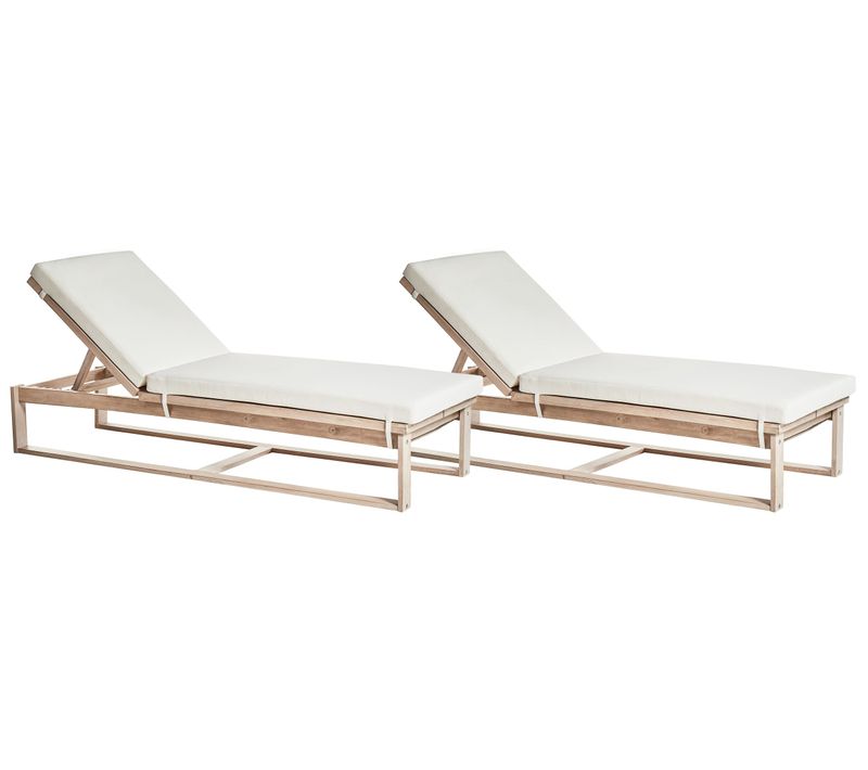 Lot De 2 Transats Avec Coussins Azzanello Acacia Blanc Cassé