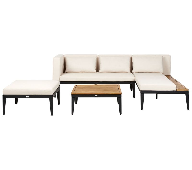 Canapé D'angle à Gauche 3 Places En Bois D'acacia Certifié Avec Ottoman Beige Clair Bracciano