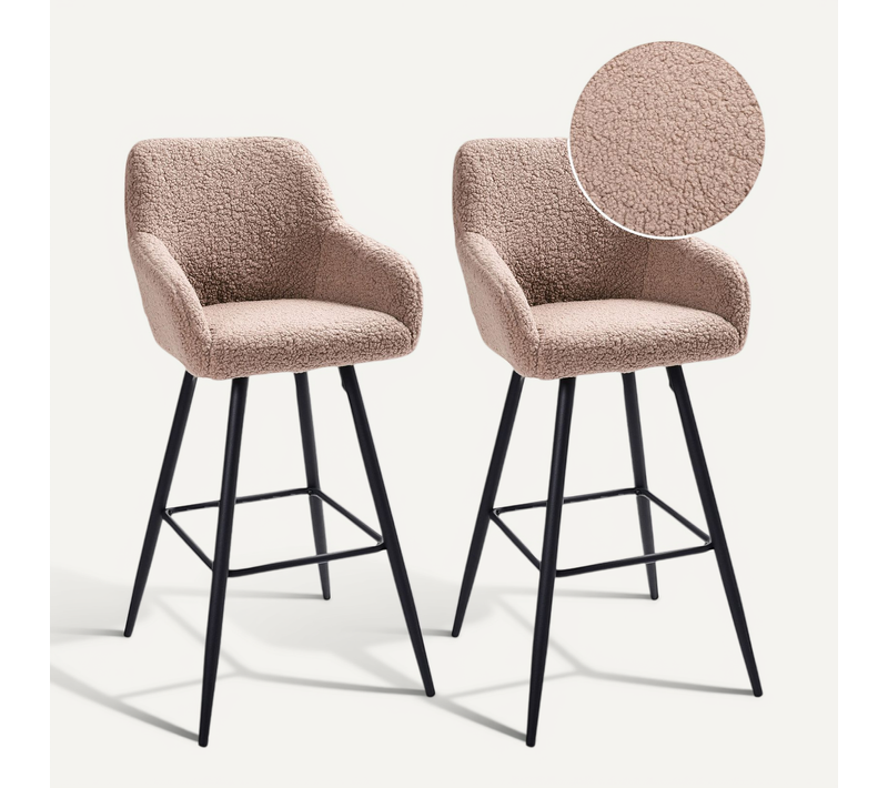 Lot De 2 Chaises De Bar Casmalia Bouclé Taupe