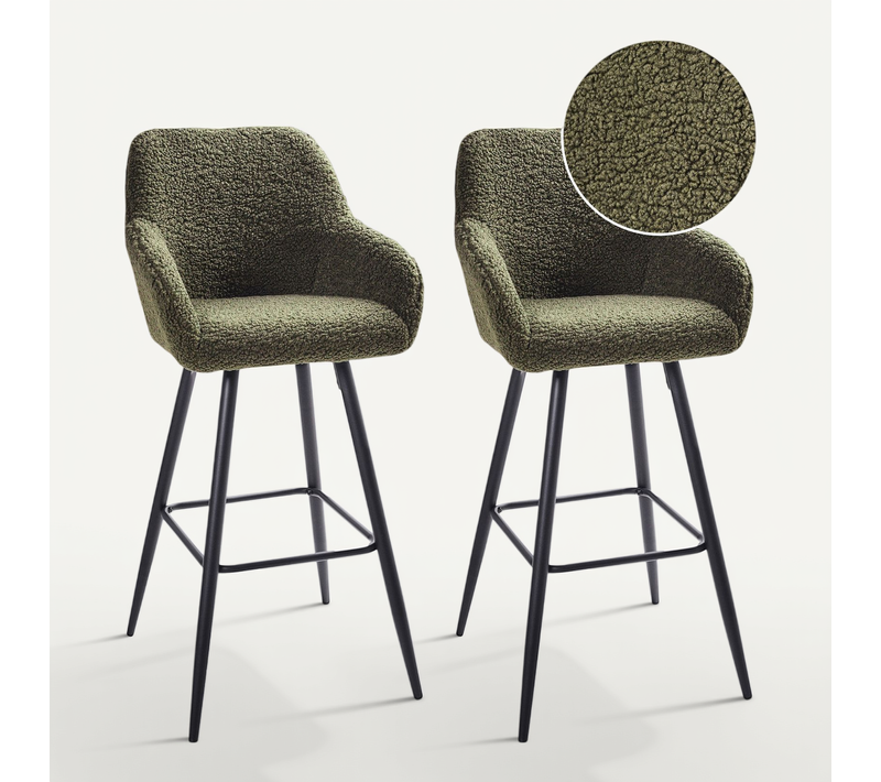 Lot De 2 Chaises De Bar Casmalia Bouclé Vert Foncé