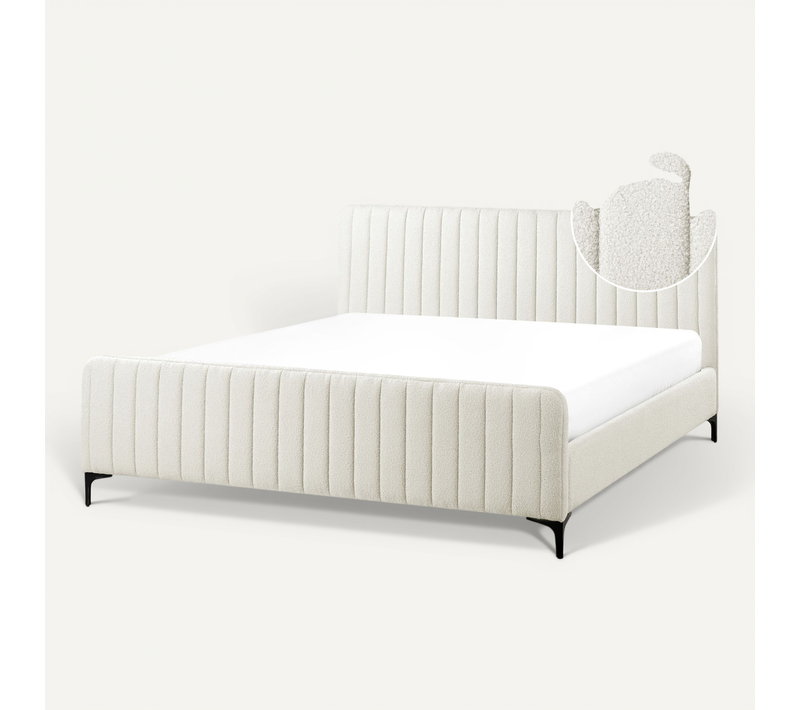 Lit Avec Sommier Bouclé Lunan 180 X 200 Cm Blanc Cassé