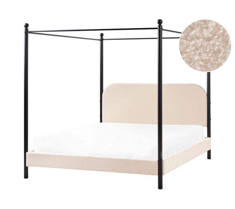 Lit à Baldaquin Bouclé Dannemois 160 X 200 Cm Beige