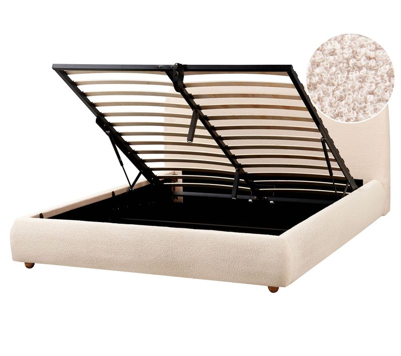 Lit Pouf Bouclé Blagnac 160 X 200 Cm Beige Clair