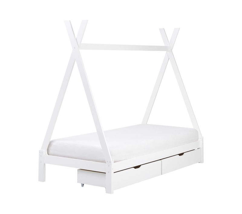 Lit à Tiroirs Pour Enfants Tipi Bois De Pin Devay 90 X 200 Cm Blanc