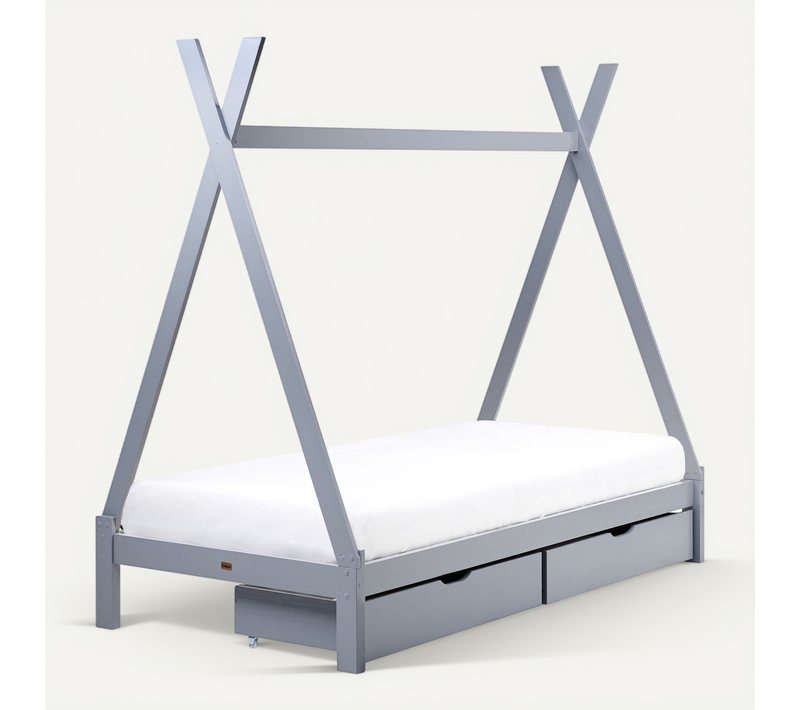 Lit à Tiroirs Pour Enfants Tipi Bois De Pin Devay 90 X 200 Cm Gris