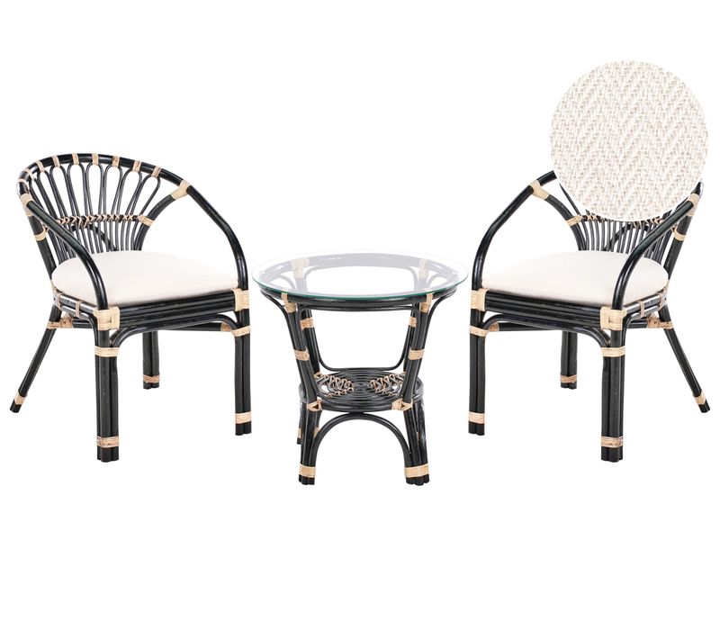 Ensemble Bistrot Avec Coussins Pecorini Rotin Noir