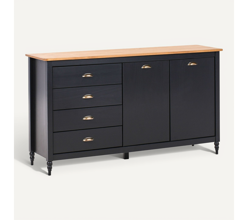 Commode 2 Portes Shillington Bois De Pin Noir