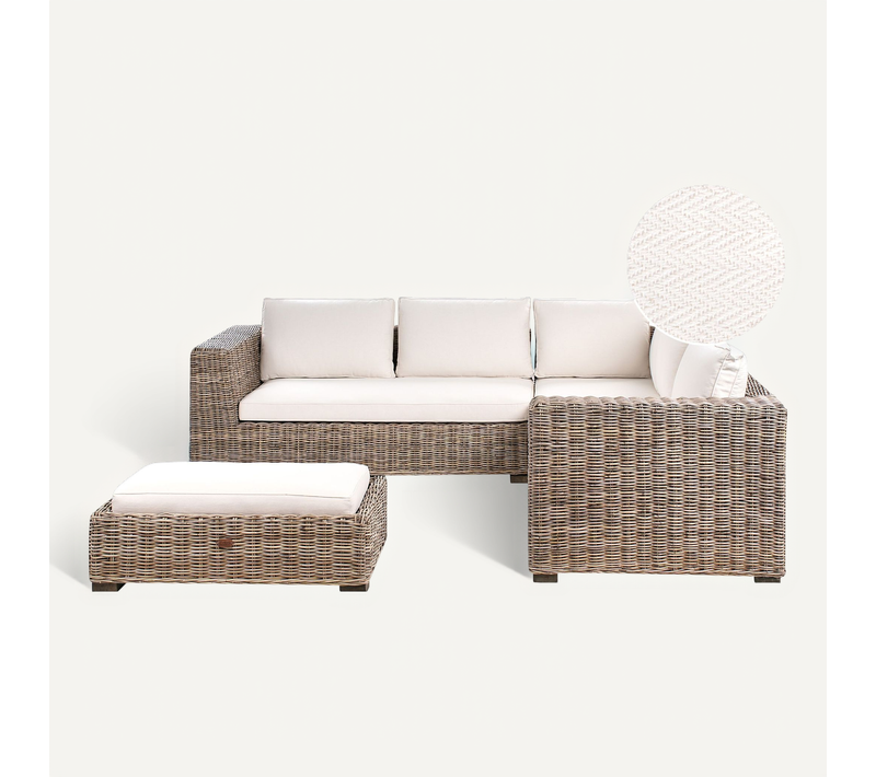 Canapé D'angle De Jardin Avec Pouf 5 Places Rinella Rotin Gris