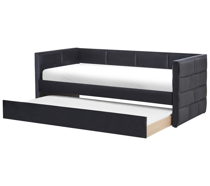 Lit Gigogne Velours Chavonne 90 X 200 Cm Noir