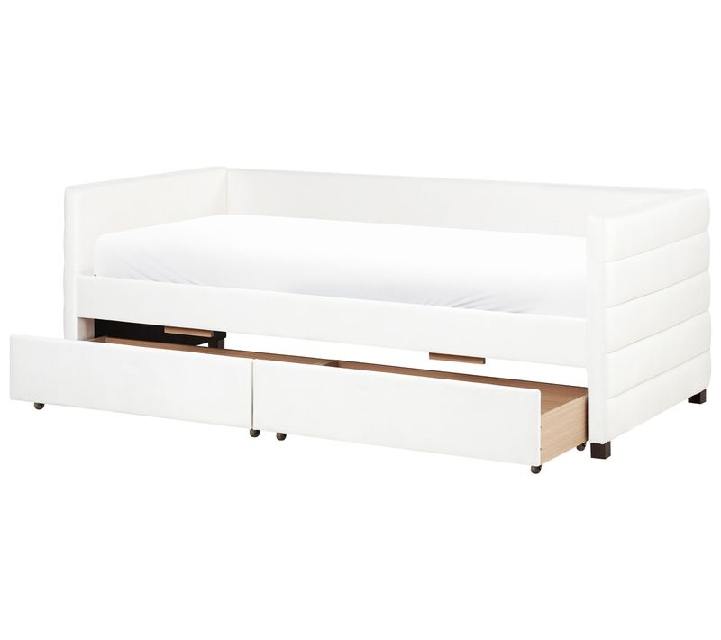 Lit De Jour Avec Rangement Velours Marray 90 X 200 Cm Blanc Cassé