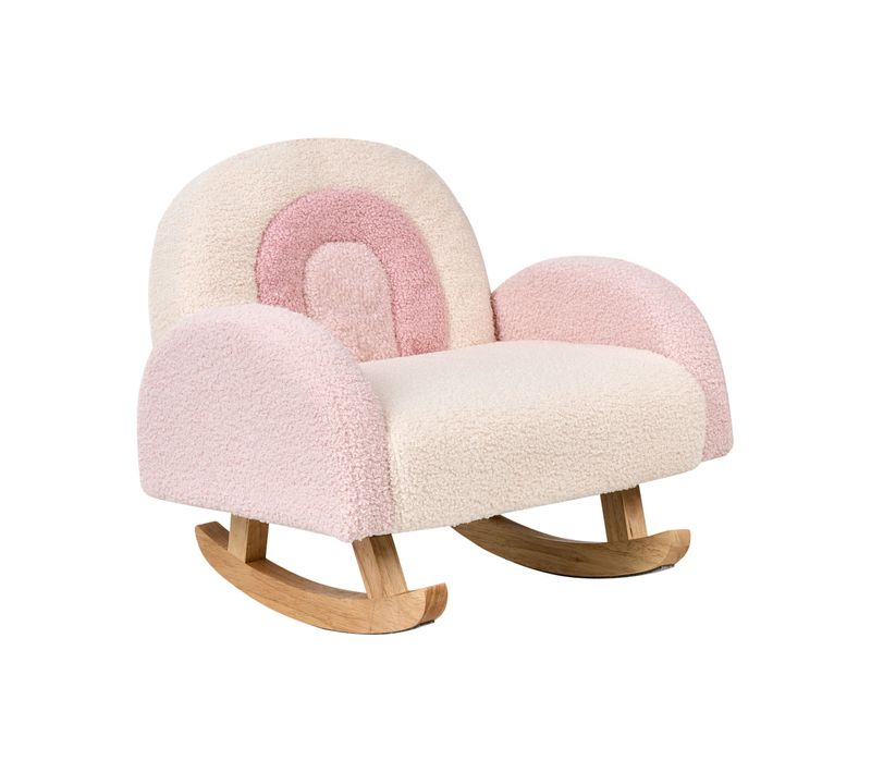 Chaise à Bascule Pour Enfants Arc-en-ciel Ombo Bouclé Rose Pastel