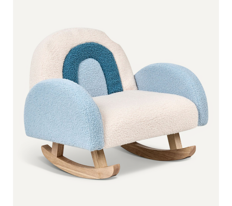 Chaise à Bascule Pour Enfants Arc-en-ciel Ombo Bouclé Bleu Clair