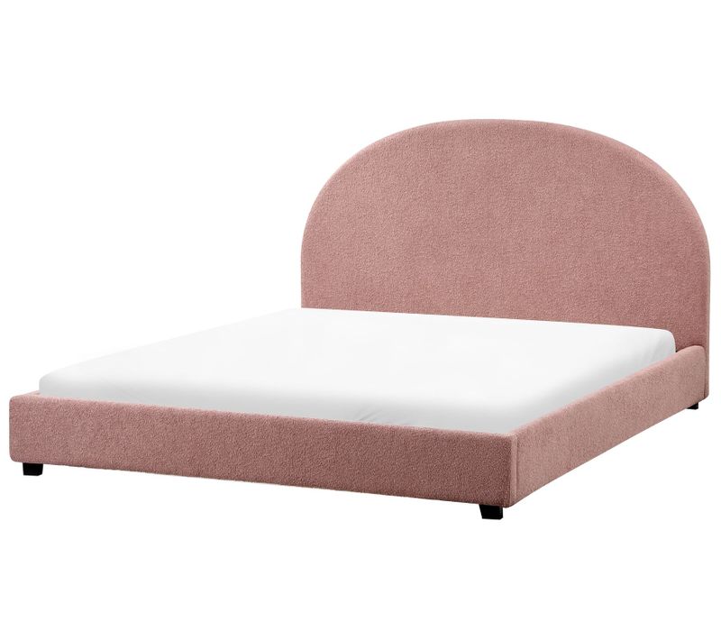 Lit Avec Sommier Bouclé Vaucluse 160 X 200 Cm Rose Pastel