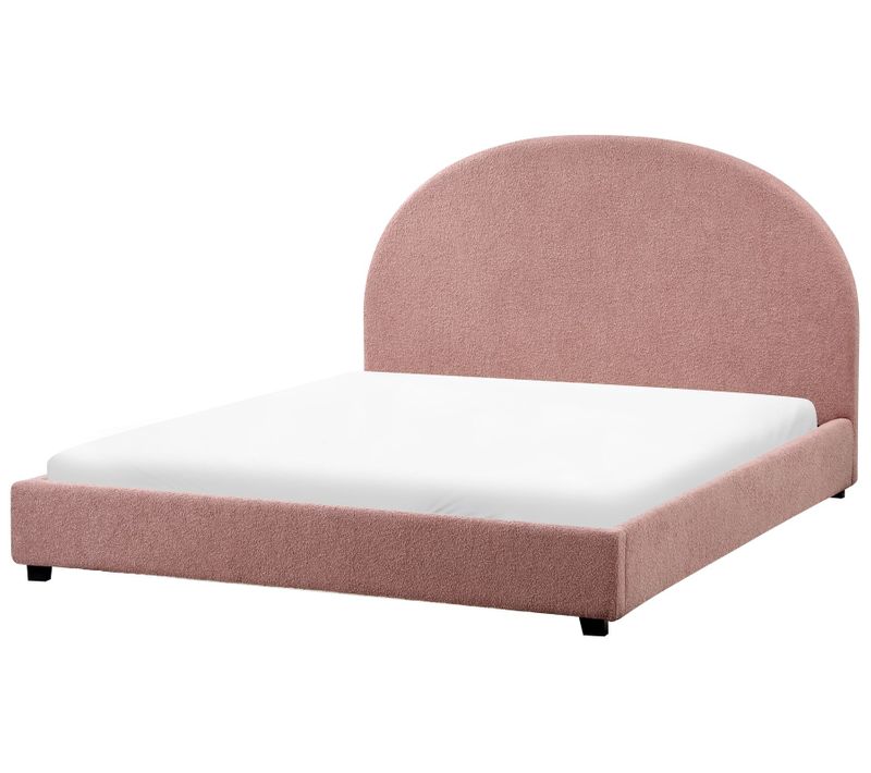 Lit Avec Sommier Bouclé Vaucluse 140 X 200 Cm Rose Pastel