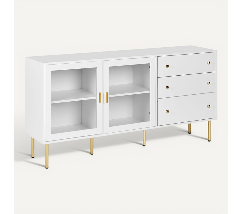 Buffet Avec Vitrine En Verre Milora 160 Cm Blanc