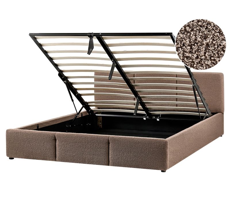 Lit Ottoman Bouclé Bousse 160 X 200 Cm Taupe