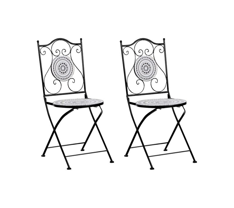 Lot De 2 Chaises De Jardin Comiso Pliant Métal Noir/blanc