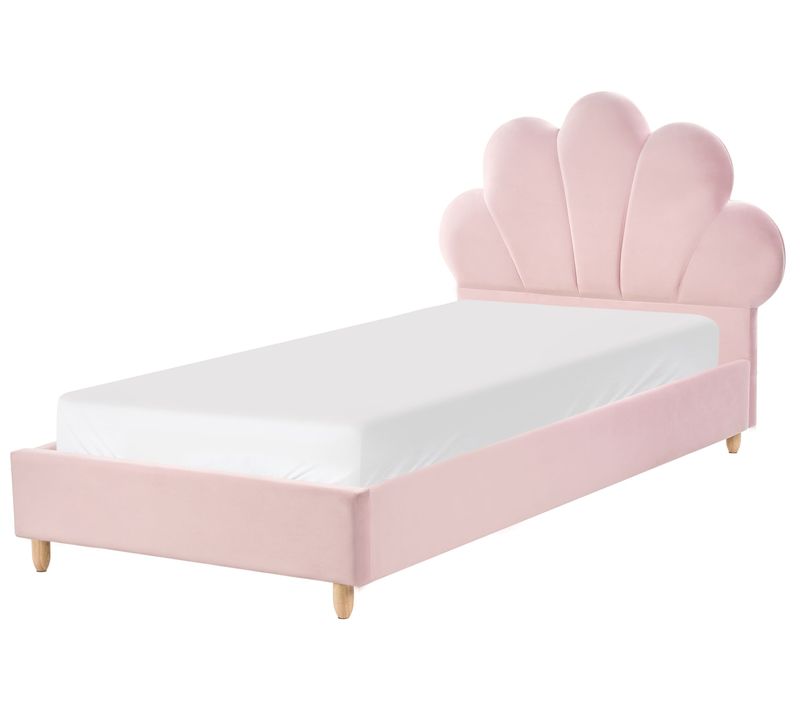 Lit D\'enfant Coquillage Velours Neulise 90 X 200 Cm Rose
