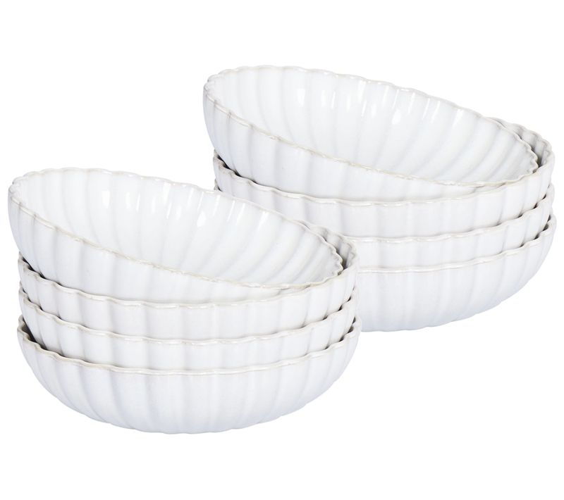 Lot De 8 Assiettes Creuses Nettle Grès Blanc Cassé