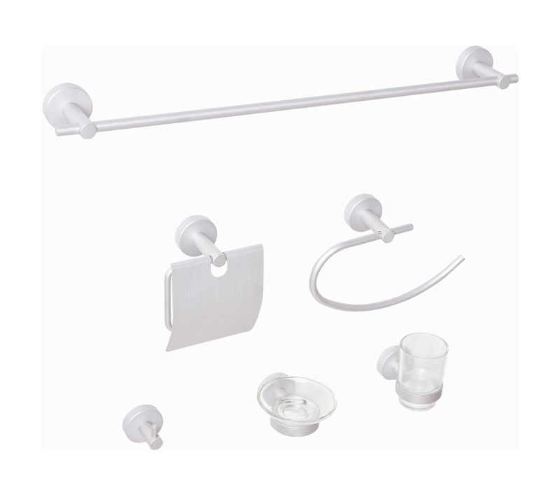 Lot De 6 Pièces De Quincaillerie Pour Salle De Bain Zaruma Avec Porte-serviettes Et Crochets Argenté