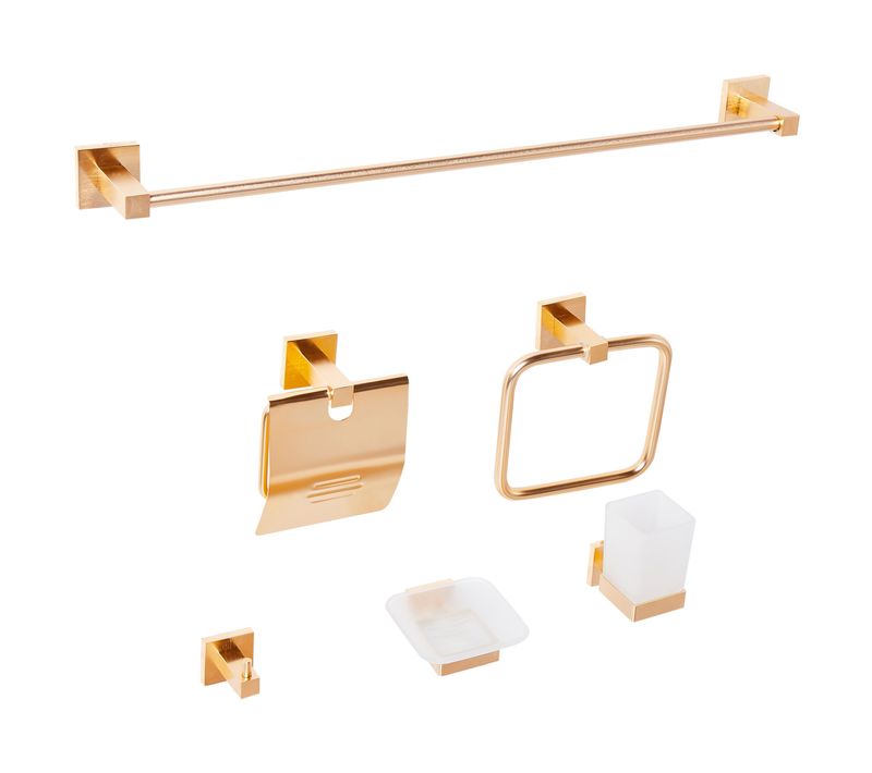 Lot De 6 Pièces De Quincaillerie Pour Salle De Bain Uvita Avec Porte-serviettes Et Crochets Doré