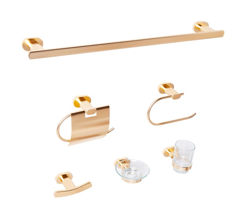 Lot De 6 Pièces De Quincaillerie Pour Salle De Bain Tocopilla Avec Porte-serviettes Et Crochets Doré