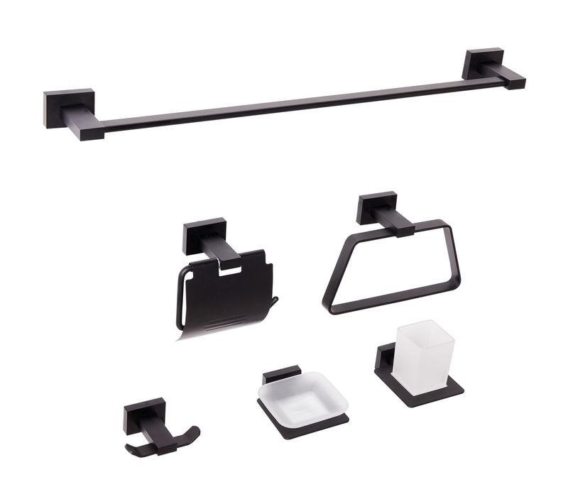 Lot De 6 Pièces De Quincaillerie Pour Salle De Bain Riohacha Avec Porte-serviettes Et Crochets Noir