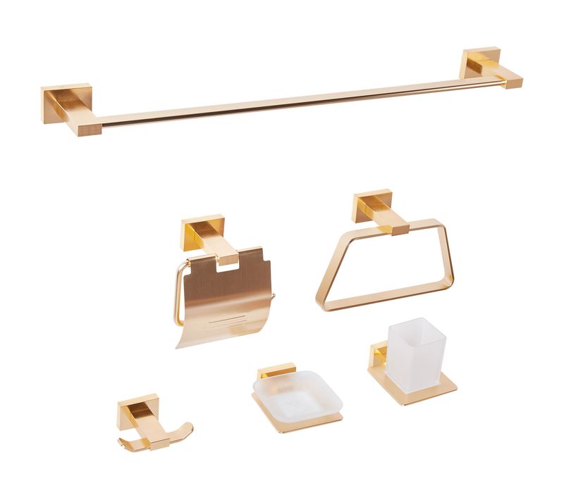 Lot De 6 Pièces De Quincaillerie Pour Salle De Bain Riohacha Avec Porte-serviettes Et Crochets Doré
