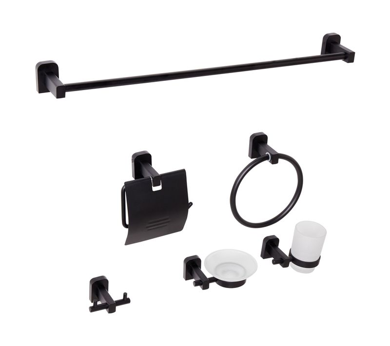 Lot De 6 Pièces De Quincaillerie Pour Salle De Bain Pocone Avec Porte-serviettes Et Crochets Noir