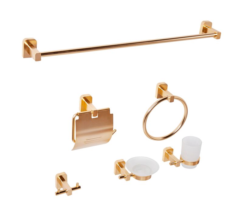 Lot De 6 Pièces De Quincaillerie Pour Salle De Bain Pocone Avec Porte-serviettes Et Crochets Doré