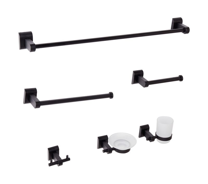 Lot De 6 Pièces De Quincaillerie Pour Salle De Bain Talara Avec Porte-serviettes Et Crochets Noir