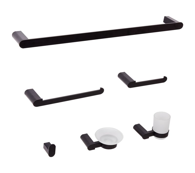 Lot De 6 Pièces De Quincaillerie Pour Salle De Bain Paracas Avec Porte-serviettes Et Crochets Noir
