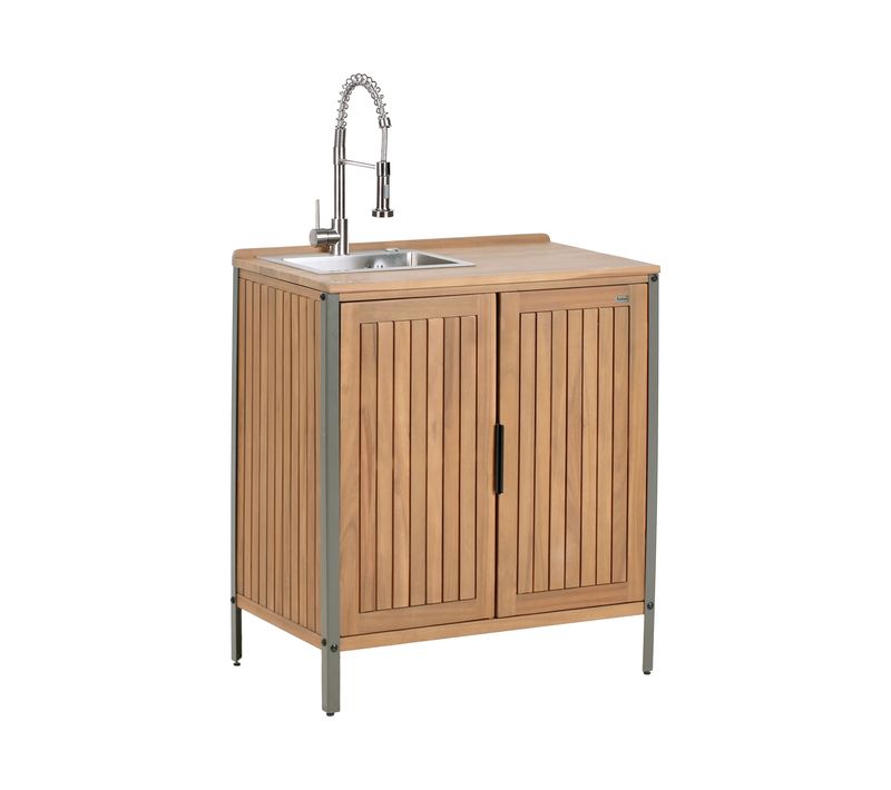 Meuble De Cuisine D'extérieur Avec Évier Ivrea Bois D'acacia Certifié Marron/argenté