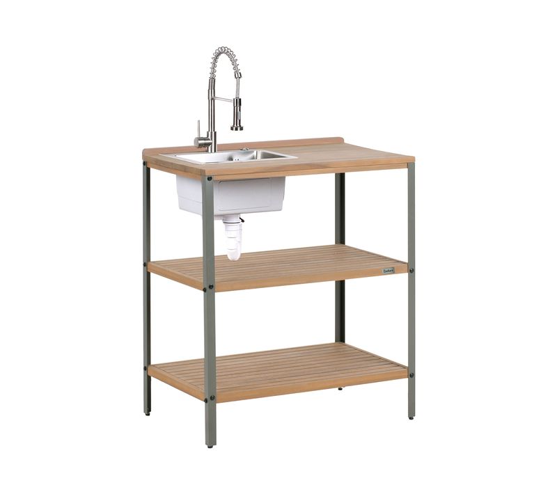 Ilot De Cuisine Extérieure Avec Évier Ivrea Bois D'acacia Certifié Marron/argenté