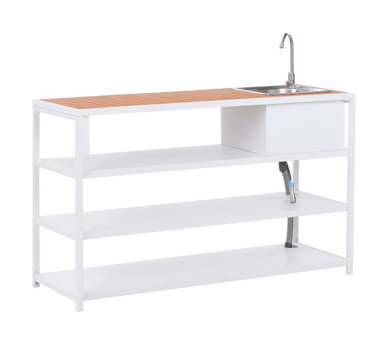 Ilot De Cuisine Extérieure Avec Évier Avetrana Métal Marron/blanc