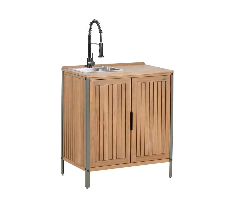 Meuble De Cuisine D'extérieur Avec Évier Ivrea Bois D'acacia Certifié Marron/noir