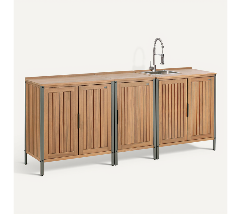 Cuisine D'extérieur 3 Pièces Avec évier Ivrea Bois D'acacia Certifié Marron/argenté