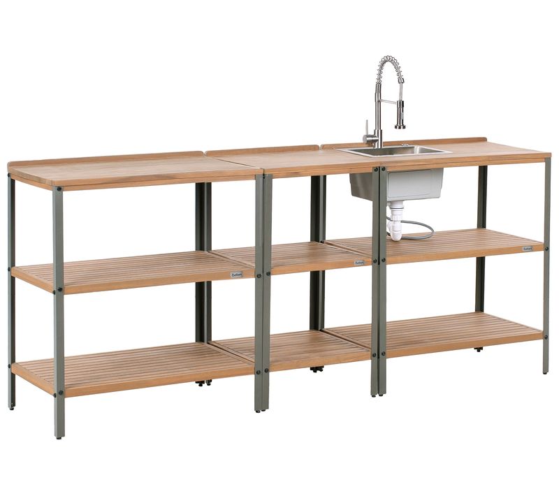 Cuisine D'extérieur 3 Pièces Avec Évier Ivrea Bois D'acacia Certifié Marron/argenté